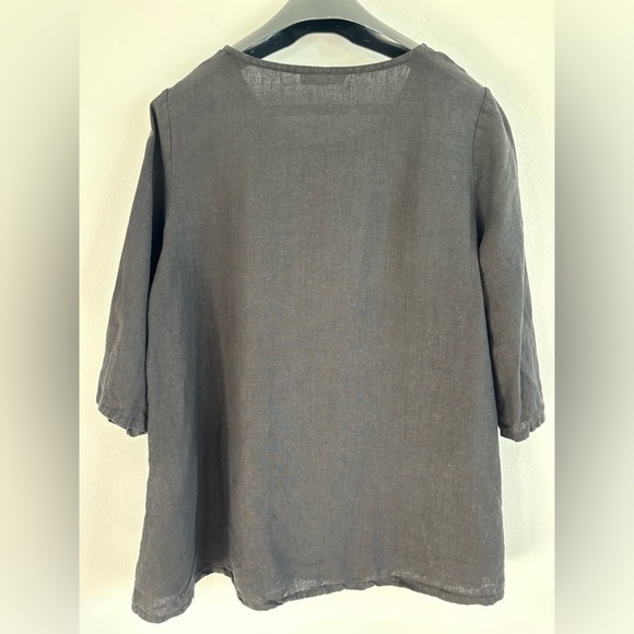 Bryn Walker Top Womens Lrg Black Lagenlook Linen 3/4 Sleeve‎ Ruffle Boho Minimal - Picture 2 of 10